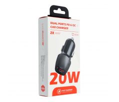 QWE CARBON nabíjačka do auta typ C 3.0 PD20W + USB QC3.0 18W 3A CC281-1A1C čierna (celkom 20W)