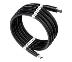 Magneticky vinutý kábel USB C - USB C, PD60W, 3A C676, čierny, 1 meter