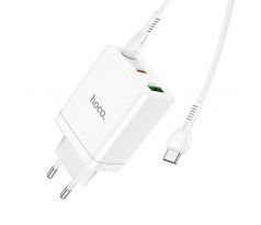 35W HOCO nástenná nabíjačka N33, 2 x USB C + USB A a kábel USB C + USB C, 3A, biela